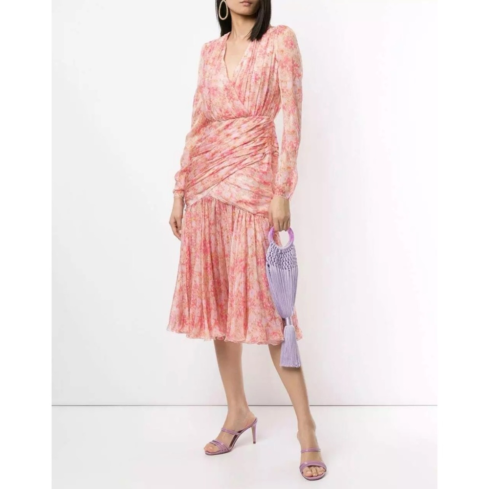 GiAMBATTiSTA VALLi Floral Silk Ruched Dress 38/2 - Picture 2 of 13
